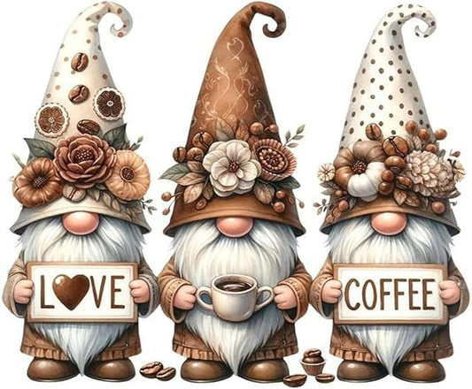 stamping cross stitch kit gnome and flowers, counting cross stitch kit for adult beginners coffee, full line diy cross stitch stitching kit for home decor cross stitch patterns 15.7x11.8inches