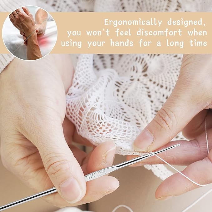 MORFEN 22 Pcs Crochet Hooks Set, Ergonomic Lace Crochet Hook Knitting Needles, Crochet Needles for Crocheting with Big Eye Blunt Needles Stitch Markers for Beginners