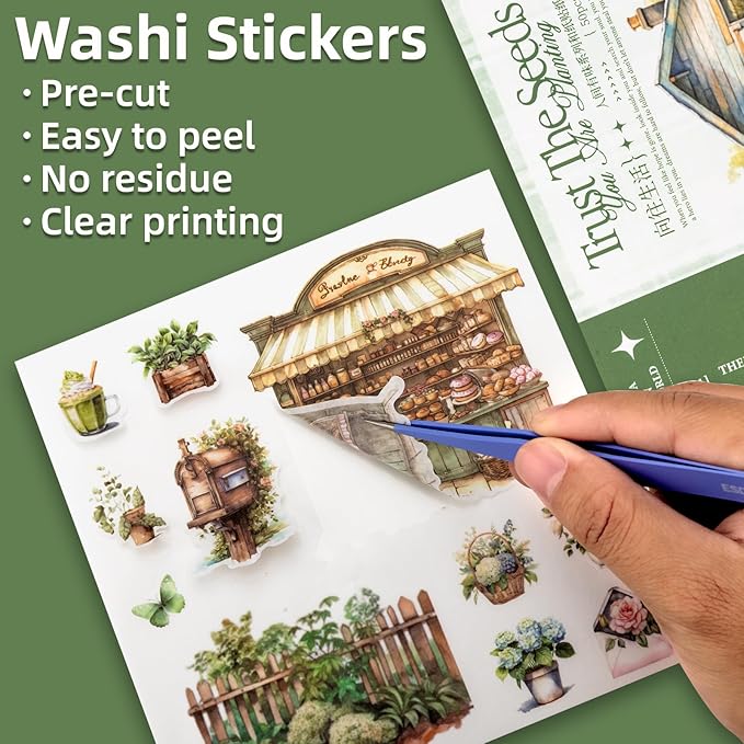 Beautiful Garden Theme Sticker Scrapbooking Supplies for Junk Journal, 50 Sheets Washi Stickers - Vintage Journaling Stickers, Ephemera Sticker Book Pre Cut(TZ-005-005)