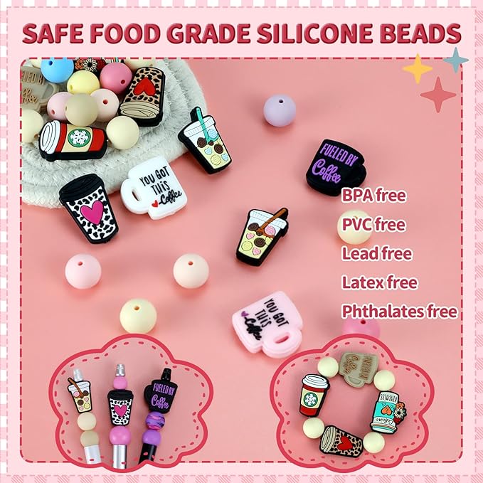12pcs Coffee Silicone Focal Beads, Focal Beads for Keychain Making, Pens, Bracelet, Necklace Crafts, Bulk for DIY（Coffee）