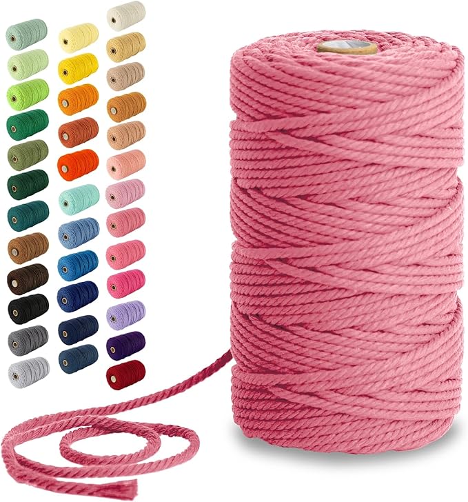 Nook Theory Macrame Cord - 4mm 109 Yards Cotton Rope, 3mm 5mm Yarn, String for Crafts, Perfect for Macrame Wall Hanging and Boho Decorations (Flamingo)