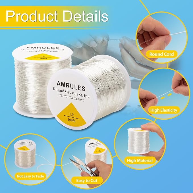 2 Rolls 1mm Elastic String for Bracelets, 656 Feet Crystal Stretchy String Clay Bead Cord for Bracelet Beading Necklace Jewelry Crafts Making, White