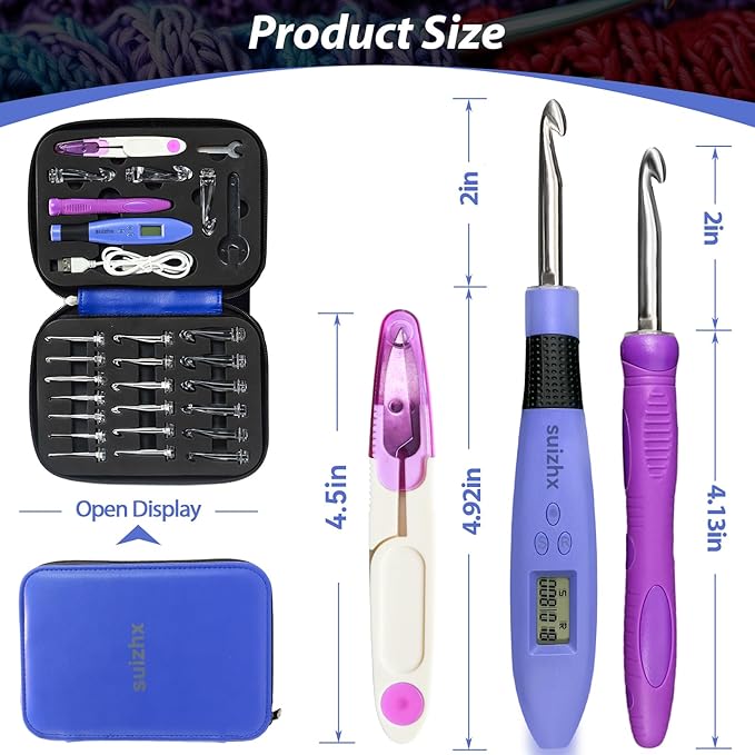 Counting Crochet Hook Set Digital, Crochet Kit with 22 Different Size Interchangeable Crochet Needle, Light Up Crochet Hooks for Stitch & Row Counter, Ergonomic Crochet Hooks with 2 Levels Led