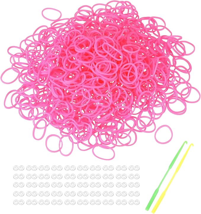 MECCANIXITY 1200 Pcs Loom Rubber Bands Kit with 50 Pcs S-Clips 2-Hooks Rubber Bands Refill Bracelet Making Kits for Weaving DIY Handcrafts Gift, Pink Red