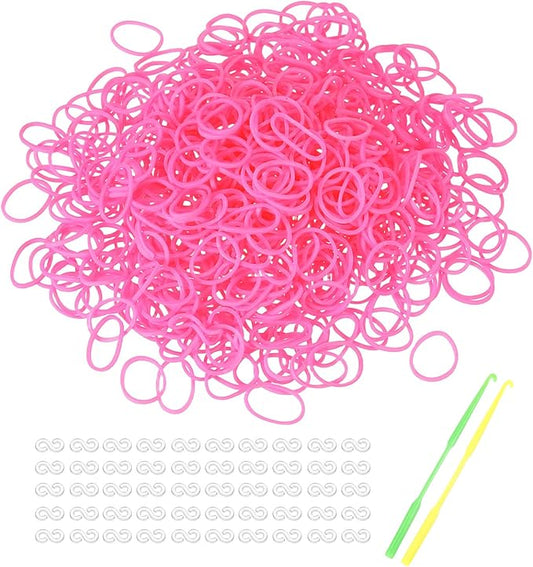 MECCANIXITY 1200 Pcs Loom Rubber Bands Kit with 50 Pcs S-Clips 2-Hooks Rubber Bands Refill Bracelet Making Kits for Weaving DIY Handcrafts Gift, Pink Red