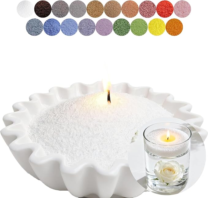 Aufien Candle Sand with Wicks, 21.4 Oz Pearled Candle, DIY Bead Powder Sand Wax Making kit Refillable Non Toxic for Handmade, Mother's Day Wedding and Halloween Christmas Decorations White