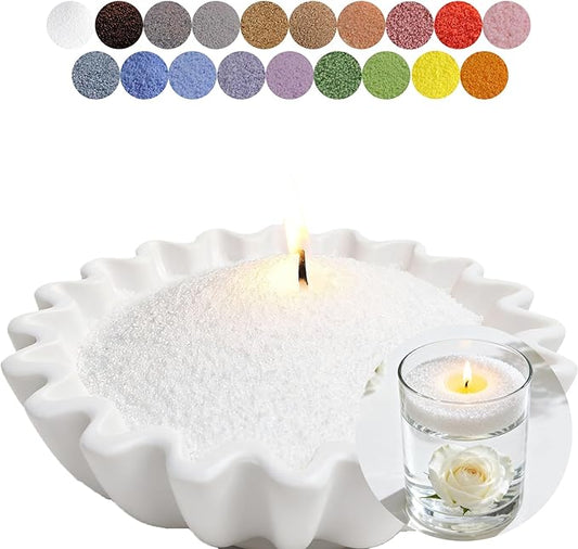 Aufien Candle Sand with Wicks, 21.4 Oz Pearled Candle, DIY Bead Powder Sand Wax Making kit Refillable Non Toxic for Handmade, Mother's Day Wedding and Halloween Christmas Decorations White