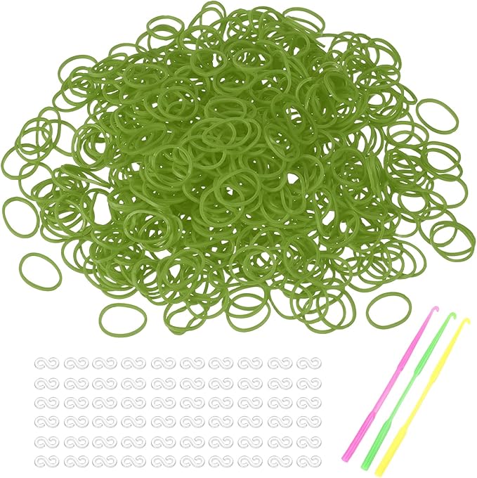 MECCANIXITY 1800 Pcs Loom Rubber Bands Kit with 75 Pcs S-Clips 3-Hooks Rubber Bands Refill Bracelet Making Kits for Weaving DIY Handcrafts Gift, Green