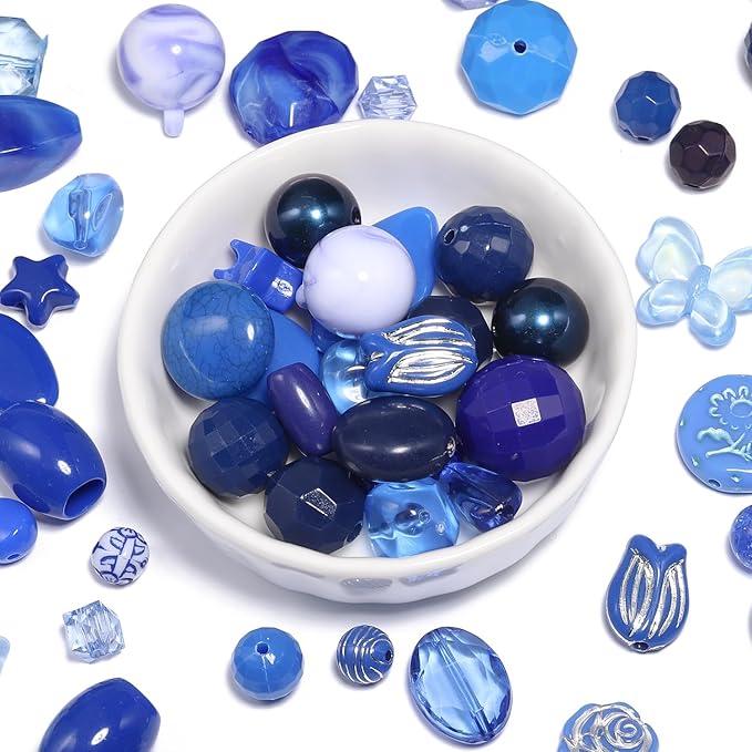 7.5 OZ Assorted Vintage Acrylic Beads for Jewelry Making, Song Xi Unique Flower Rose Czech Beads for Bracelet Earrings, Bohemia Style, Bulk, DIY Holiday Gift (240-260 PCS, Royal Blue)