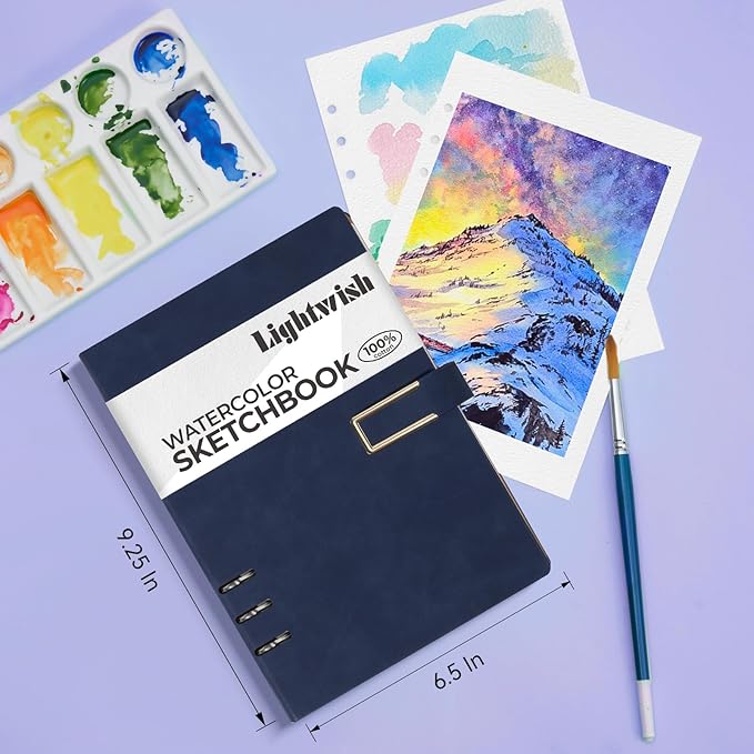Lightwish Watercolor Sketchbook,100% Cotton Acid Free Watercolor Journal,600gsm Cold Press Watercolor Paper for Artists,Adults,Students,12 Sheets,5.8 * 8.2 Inches Paper