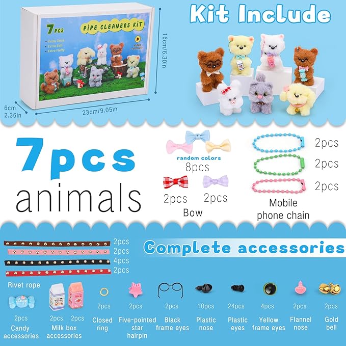 ZXIIXZ 104 Pcs Pipe Cleaners Craft, 14 Pcs 39.37 Inch Extra Thick Pipe Cleaners, Cute Large Plush Pipe Cleaner Supplies Kit for DIY Arts Craft Decorations