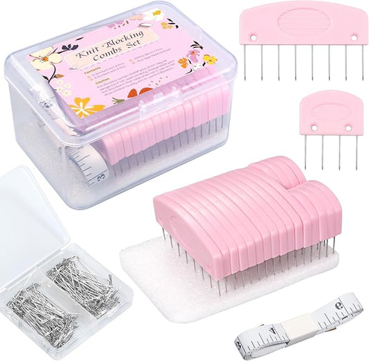 120Pcs Knit Blocking Pins Kit, Blocking Pins for Knitting, Knit Blocking Pins for Blocking Mats, 20 Knit Blockers Pins Kit, Crochet Blocking Pins, Knit Blocking Combs with 100 T-Pins and Storage Box