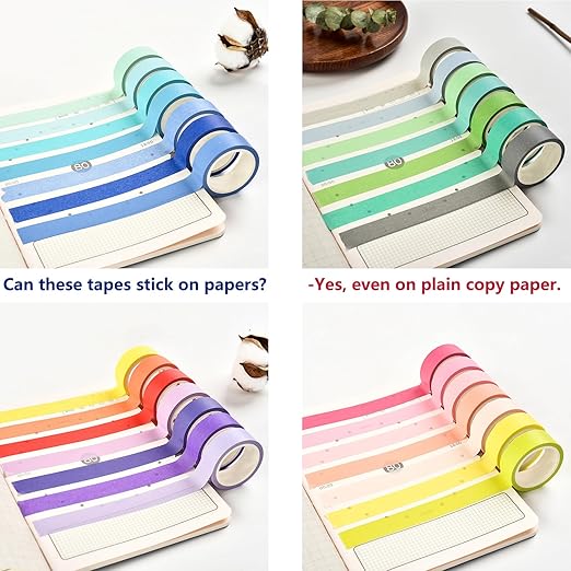 YUKUNTANG 28 Rolls Washi Masking Tape Set, 15mm 306 Yards Colorful Rainbow Pastel Decorative Colored Writable Washi Craft Tape Set for DIY Crafts Scrapbook Designs