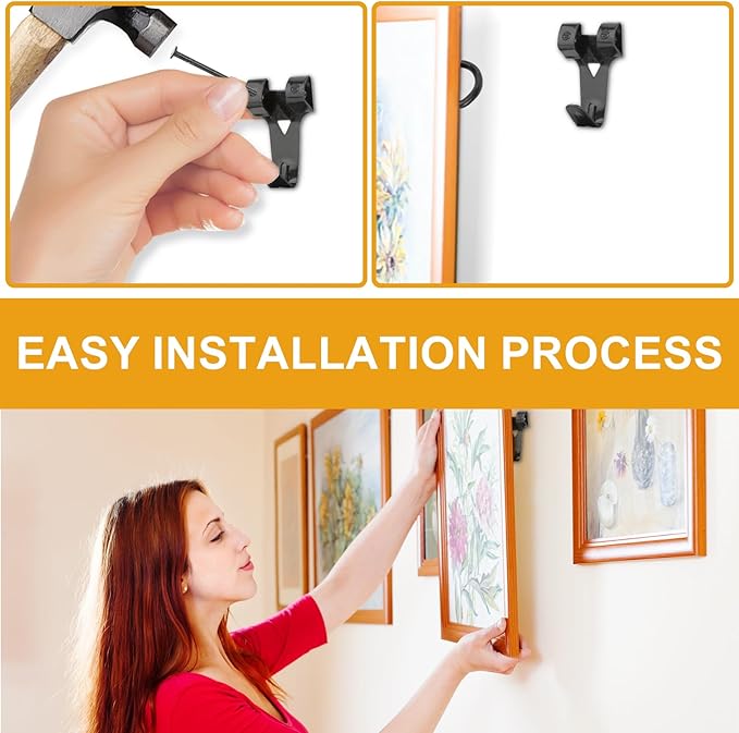 KURUI 303Pcs Picture Hangers for Wall Art Decor Tapestry, Picture Hanging Kit With Heavy Duty Wall Hooks, Sawtooth, Picture Wire, D Rings, Hardware Nails, Eye Hooks, Black Frame Hooks for Drywall Wood