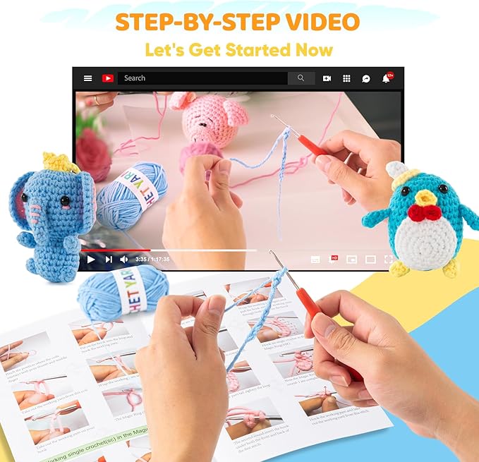 XuanMei GR 6PCS Crochet Kit for Beginners Advanced Crocheters Adults Learn to Crochet Kit Amigurumi Animal Starter Step by Step Video Tutorial