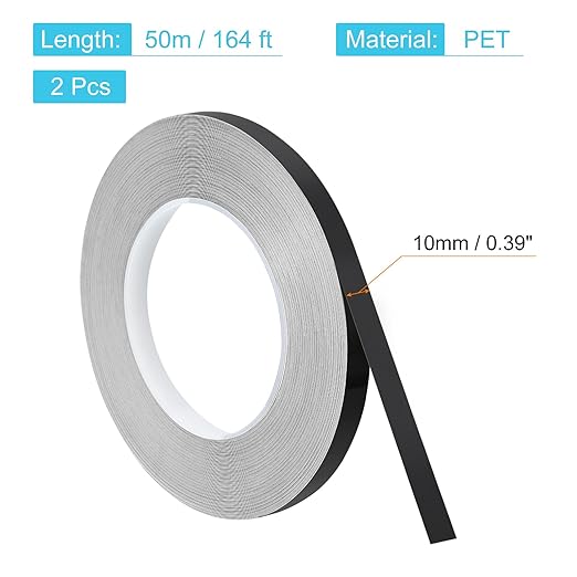 uxcell Metallic Tape, 0.39 in x 164 ft Self Adhesive Metalized Polyester Film Tape Waterproof Shiny Washi Tape for Wall Graphic Arts Gifts Wrapping Crafts Decoration, Gloss Black, 2 Pcs