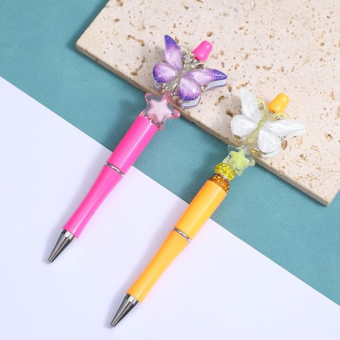 5 PCS Butterfly Focal Beads for Pens, Gradient Rhinestone Beads Pen Making Kit for DIY Fancy Pen Keychains, Craft Supplies Focal Beadable Pens Making
