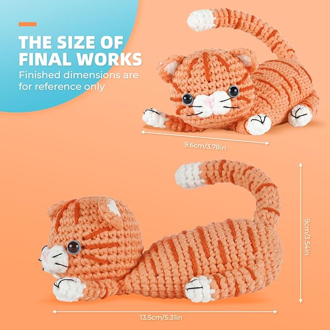MOREJMTT Crochet kit for Beginners Adults, Learn to Crochet, Include Easy Knitting Soft Yarn, Step-by-Step Video Tutorial, Hook, Holiday Birthday Gift (Orange cat)