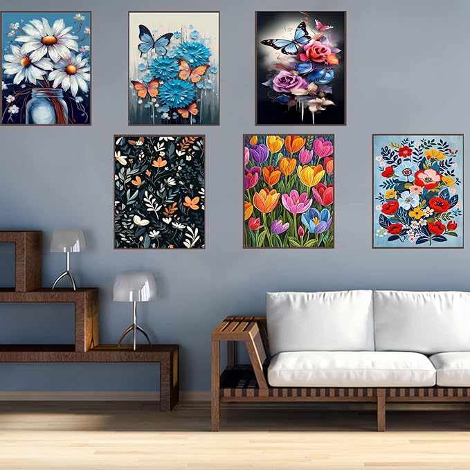 DOTZSO Diamond Art Kits for Adults 6 PCS DIY Full Diamond Art kit with Crystal Cross Stitch Picture Art and Craft for Adult Beginners 12x16 Inches (Flowers Butterfly)