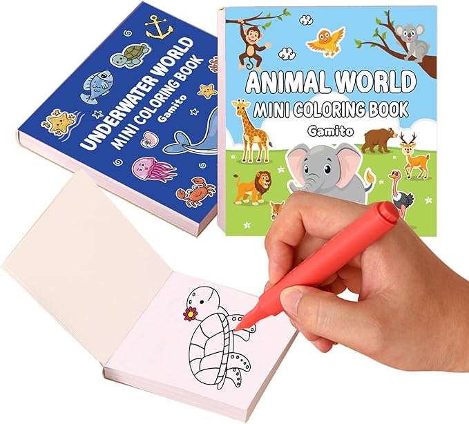 Mini Coloring Book for Adults, 2-Pack Travel Small Coloring Books, Pocket Size Adults Relaxation Coloring Books Stress Relief Adult Mini Coloring Book (Animal & Underwater World)