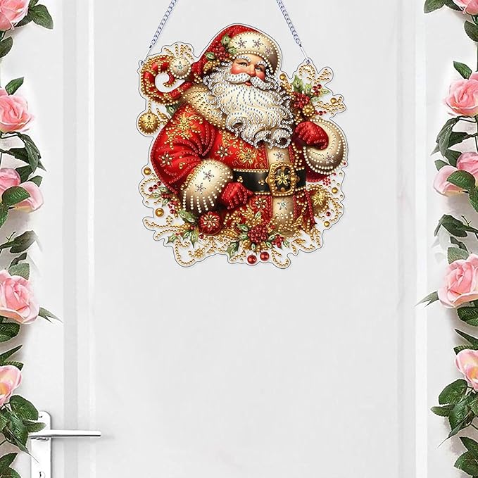 VODAPYC Christmas Diamond Art Hanging Kits for Adults, DIY Double Sided Special Shaped Diamonds Painting Window Pendant Ornament for Home Decor (Santa Claus-01)