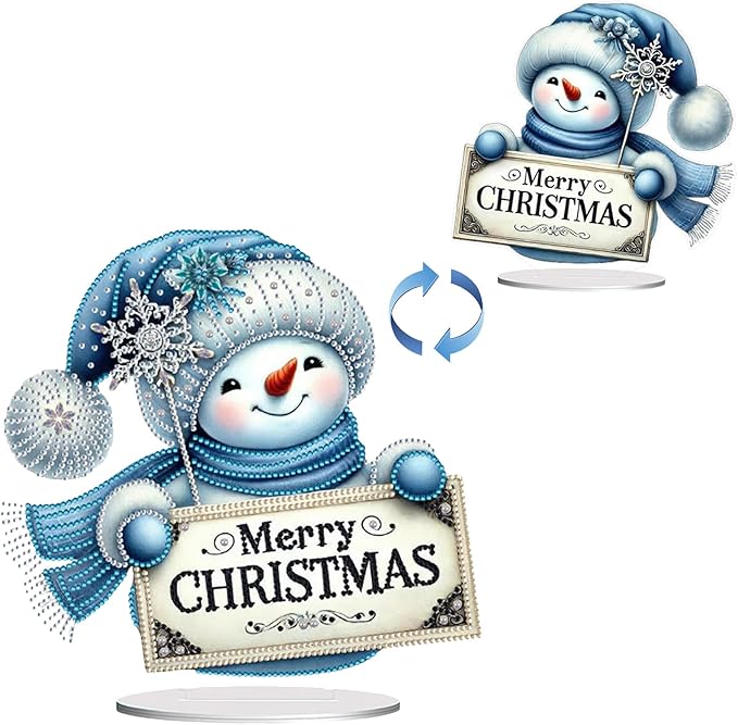LAKEQUILL Christmas Diamond Painting Kits, Tabletop Ornament, Stand Up Diamond Art Desktop Kits for Home Office Decor, New Year Gift - Snowman (Blue)