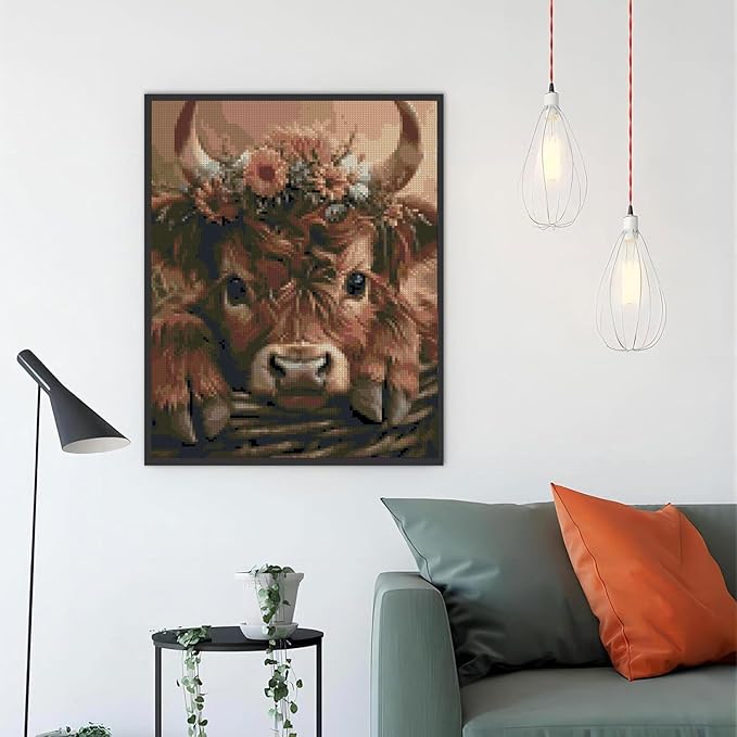 Cow Stamped Cross Stitch Kits for Adults Beginner, Stitching Cute Patterns Dimensions Cross Stitch Kits Embroidery Kit Arts and Crafts for Beginners 15.7x11.8 inches