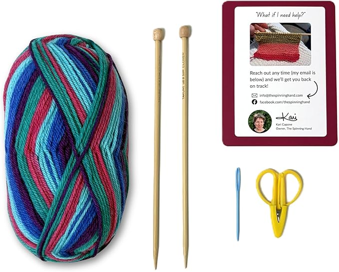 The Spinning Hand Knitting Kit for Beginners Adults – Learn to Knit Scarf Kit with Yarn, Needles & Step-by-Step Video Tutorials – Complete Starter Set (Tie Dye)