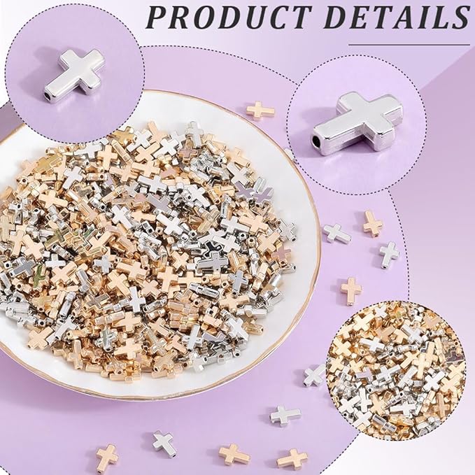 SHBAIWENTONG 400PCS Cross Beads for Jewelry Making Gold and Silver CCB Plastic Charms Separate Box Bulk DIY Craft Set