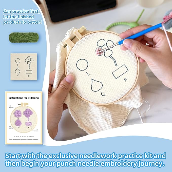 Punch Needle kit Adults for Beginners-4,Embroidery kit for Beginners, Includes All Tools and Materials,Easy to Follow Instructions and Videos-Cat Family