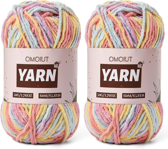 2 Packs Plush Chenille Chunky Crochet Yarn - Baby Yarn for Crocheting Soft - Velvet Yarns Knitting for Blankets Crafts - Fluffy Amigurumi Yarns 100g/131yds (2 Macaron)