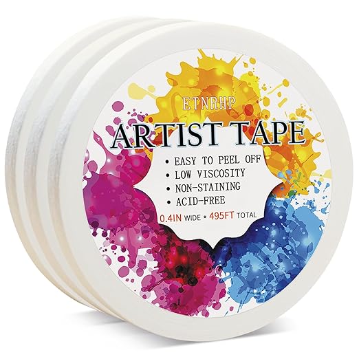 Low Tack White Artist Tape for Watercolor Paper Drafting Art Masking Tape Acid Free Painter Watercolor Tape for Painting Canvas Framing, 0.4 inch Wide 495FT Long Total