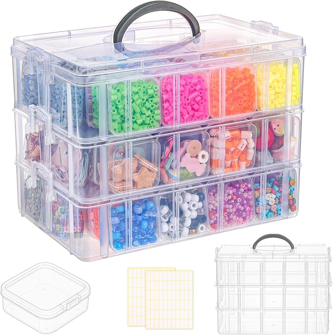 SGHUO Bead Organizer Box, 84 pcs Small Organizers, 3-Tier Stackable Storage Container Box for Art Craft Storage, Washi Tape, Kids Toys, Jewelry, Beauty & Sewing Supplies
