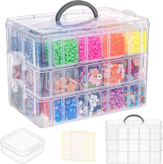 SGHUO Bead Organizer Box, 84 pcs Small Organizers, 3-Tier Stackable Storage Container Box for Art Craft Storage, Washi Tape, Kids Toys, Jewelry, Beauty & Sewing Supplies