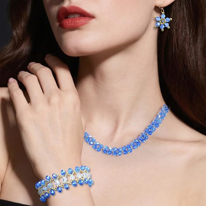 1500 Pcs Crystal Glass Beads for Jewelry Making – 12 Styles Bicone, Rondelle, Cube, Teardrop & 3mm Spacer Beads, DIY Bracelet Necklace Earring Craft Kit with Organizer Box(Blue)