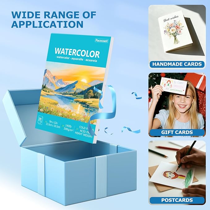 Pacocoast 9"X12" Watercolor Paper - Pack of 3 (60 Sheets), Bulk School Supplies for Arts & Crafts Water Color Pads for Finger Paint, Artist Sketch Coloring Painting Drawing Book Paper, Teal