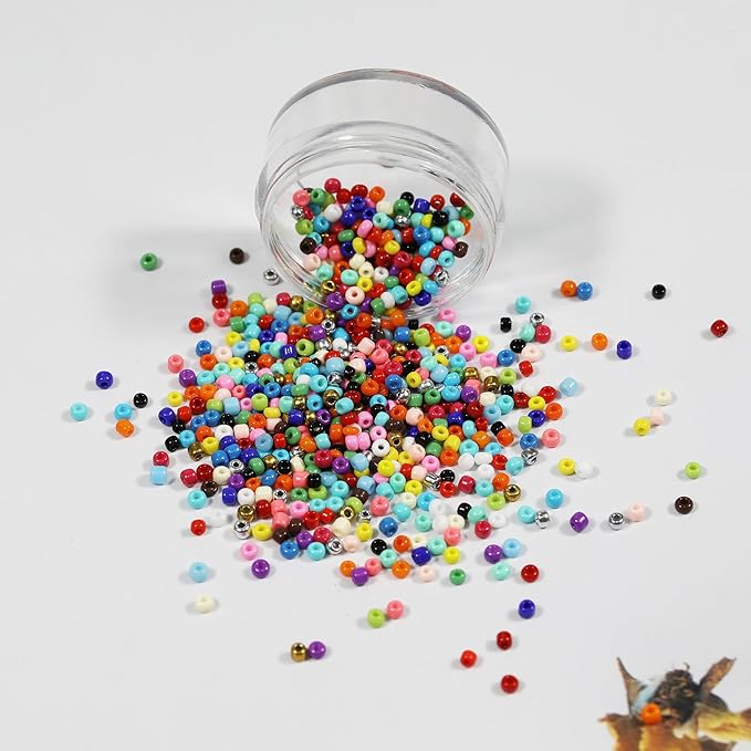 Size 2mm Seed Beads 24 Crayon Colors in Grid Storage Box Total About 20000pcs, 12/0 Small Seed Beads for Bracelet Jewelry Making
