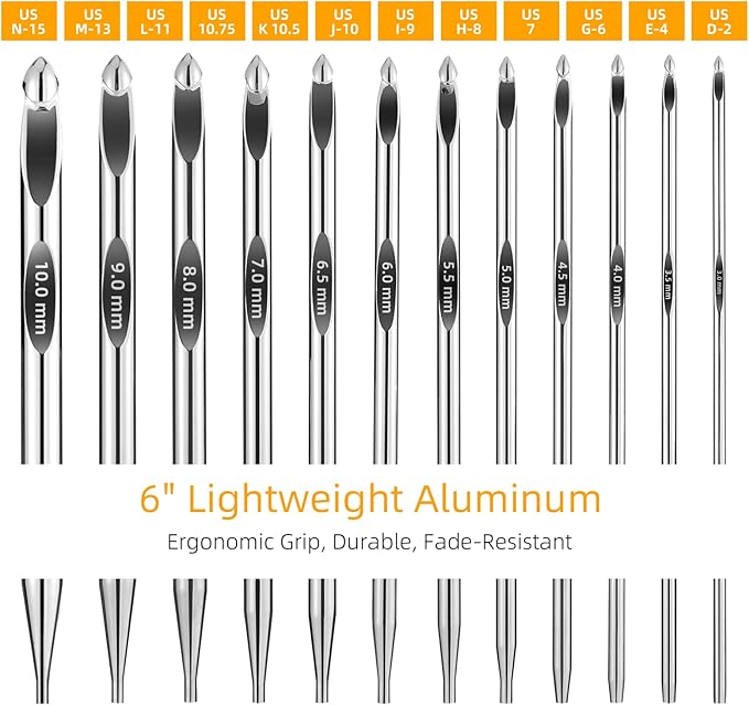 AIYUNDI Tunisian Crochet Hooks Set with Cable, 6-Inch Aluminum Interchangeable Crochet Hooks 3mm-10mm, Long Crochet Hooks, Lightweight, Anti-Twist Swivel Cables, Ergonomic, Umber 26 PCS