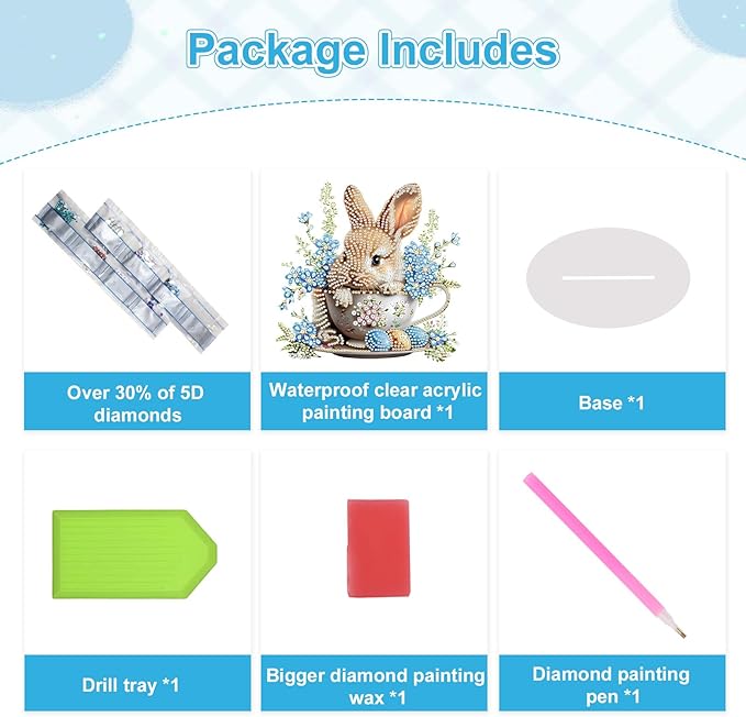 TOSTOG Rabbit Teacup Tabletop Diamond Art Kits for Adult, Desktop Diamond Painting for Beginners, 5D DIY Stand Up Crafts Gem Art, Waterproof Full Accessories for Home Decor Idea 20 * 20 cm/8 * 8 in