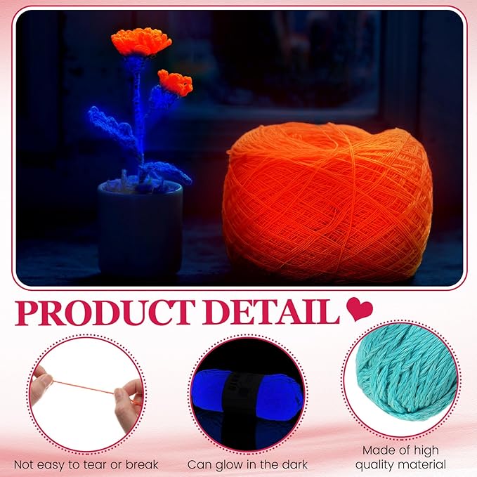 WILLBOND 5 Rolls Glow in The Dark Magic Yarn Luminous Neon Crochet Yarn for Crocheting DIY Knitting Glow Fingering Sewing Supplies for Crafts Sewing Party 54.7 yd Per Roll (Elegant Colors)