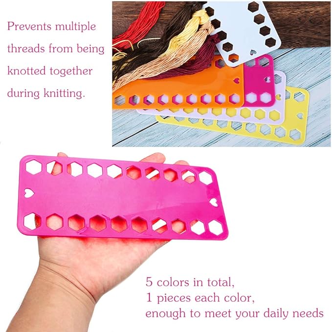 5 Color Plastic Floss Bobbin, Plastic Sewing Thread Winding Plate Board Card for Cross Stitch Embroidery Thread Bobbins Organizer Craft DIY Sewing Storage