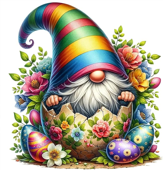 Easter Gnome Stamped Cross Stitch Kits for Adults Beginner, Counted Cross Stitch Kits Printed Stitching Cute Patterns Dimensions Needlepoint Art Crafts Embroidery Kits for Adults