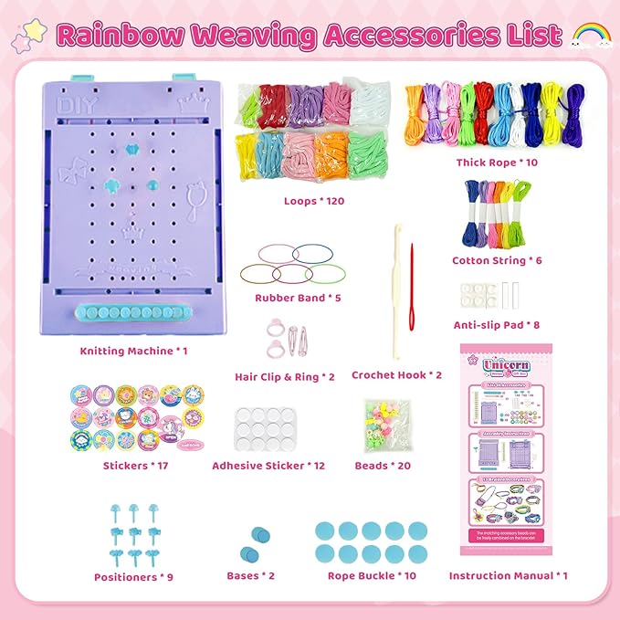 Weaving Loom Kit Toys & Friendship Bracelet Making Kit for Kids, Birthday Children's Day Gifts for Girls Ages 6 7 8-12, Potholder Coaster Rainbow Bands Weaving Kit, Creative DIY Arts and Craft Looms