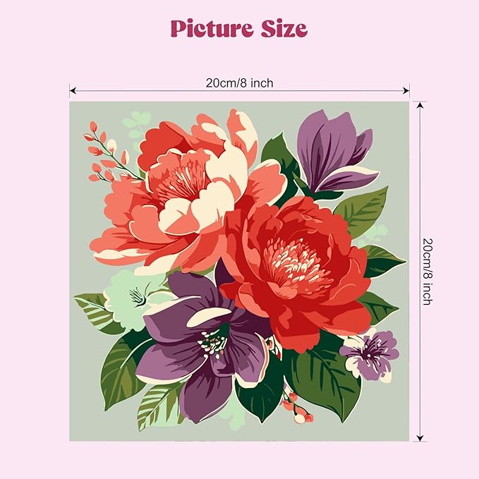 MXJSUA 4 Pack Peony Flowers Framed Paint by Numbers Kit with Canvas for Adults Beginner, DIY Acrylic Oil Painting Kits with Brushes for Home Wall Decor Gift (8x8 inch)