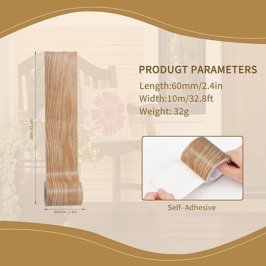 Wood Grain Repair Tape, 2.4" x 32ft Self Adhesive Tape for Furniture, Flooring, Cabinets, Doors, Windows, DIY Crafts - Durable, Easy to Use for Seamless Repairs