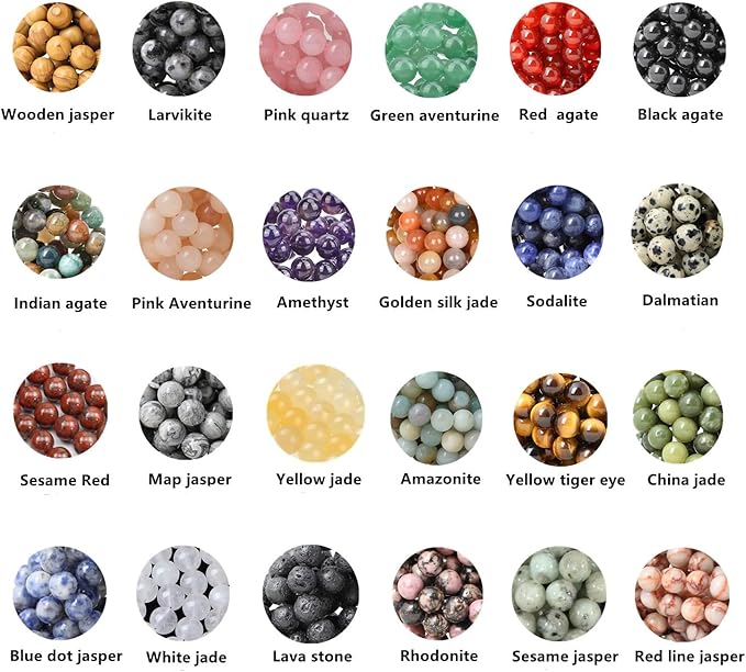 720pcs Crystal Beads for Jewelry Making Bulk,Natural Stone Beads Charm Gemstone DIY for Friendship Bracelet Making Kit Supplies(6mm,24 Color C)