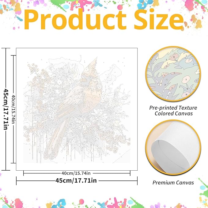Cardinal Paint by Numbers for Adult, Cardinal Paint by Numbers Kit for Adults Beginners, DIY Acrylic Painting on Canvas for Home Wall Art Decor 16x16Inch