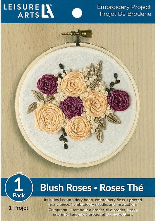 LEISURE ARTS Embroidery Kit 4" Blush Rose (French) - Embroidery Kit for Beginners and Adults, Cross Stitch Kits with Patterns, DIY Starter Set for Seasonal Craft Projects