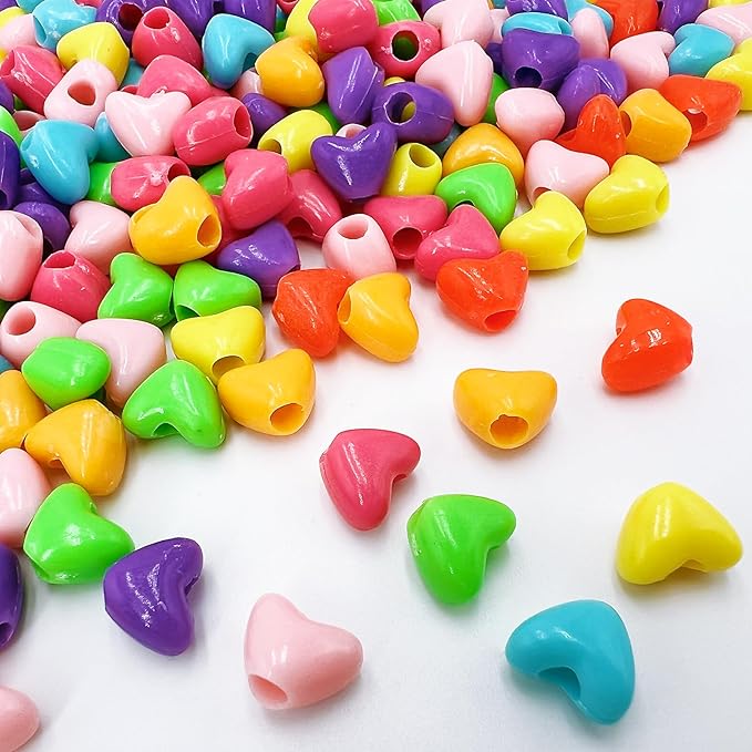 MIIIM 500 Pcs Colorful Heart Pony Beads Shapes for Friendship Bracelet, Large Hole Kandi Beads for Hair Braids, Jewelry Making (Multi-Colored)