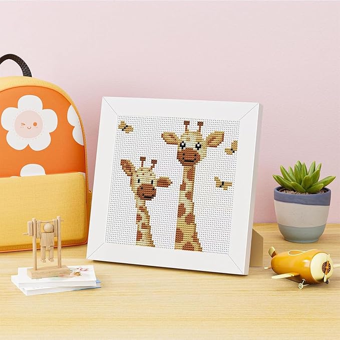 VIGEGU Giraffe Cross Stitch Kits for Beginners,Stamped Cross Stitch for Adults with Framed,Crafts for Girls 8-12 Embroidery Kit Partial 11CT Cross-Stitch Arts and Crafts for Adults 6.7x6.7inch